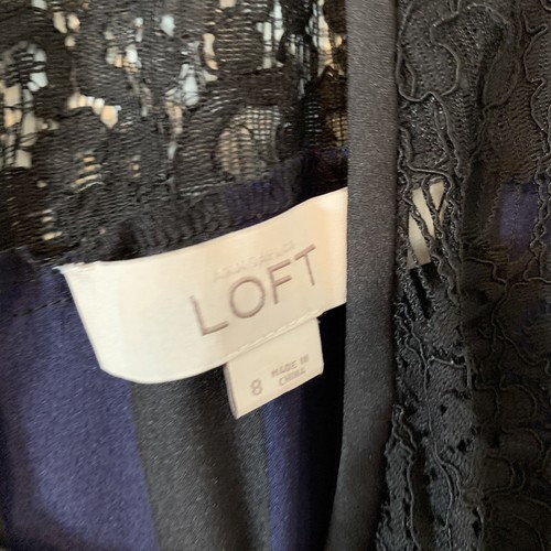 Loft Striped Fit And Flare Midi Dress Size 8 Lace Detail Keyhole Neck Back Light - Picture 7 of 9