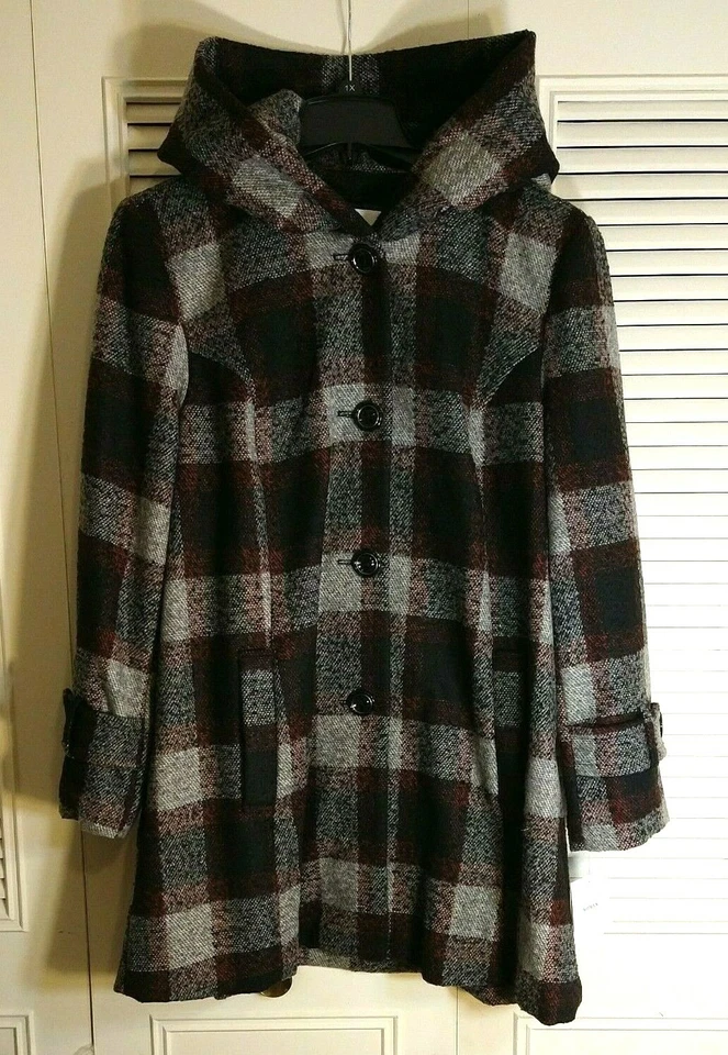 NWT Women's Plus Croft & Barrow Hooded Coat Plaid Black Red Gray Size 1X - Image 3 of 4