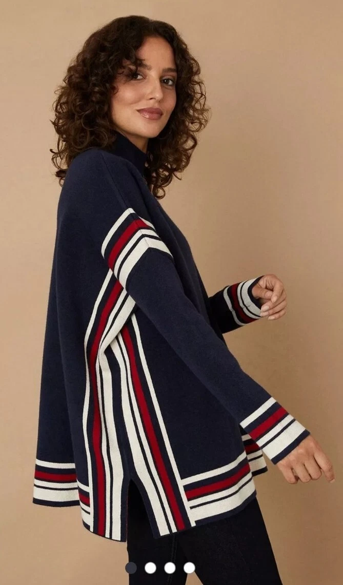 Women Jumper Poncho Top Navy Wallis Oversized S M Cape Knitwear Shirt Cardigan