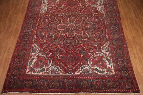 Vintage Floral Heriz Area Rug 10x13 Hand-Knotted Wool Red Traditional Carpet - Picture 5 of 12