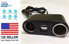 Cigarette Lighter Socket 2 USB Charger Splitter 12V Outlet Power Adapter Car NEW