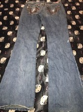 TRUE RELIGION Womens Bobby Big T Jeans (Boot Cut) 29x32 USA made Distressed