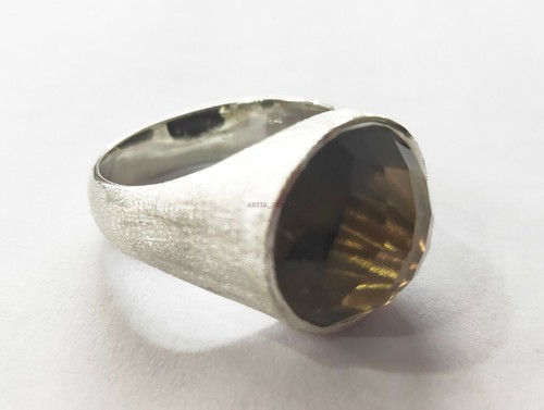 Natural Smoky Quartz Gemstone with 925 Sterling Silver Ring for Men's #1441 - Picture 2 of 4