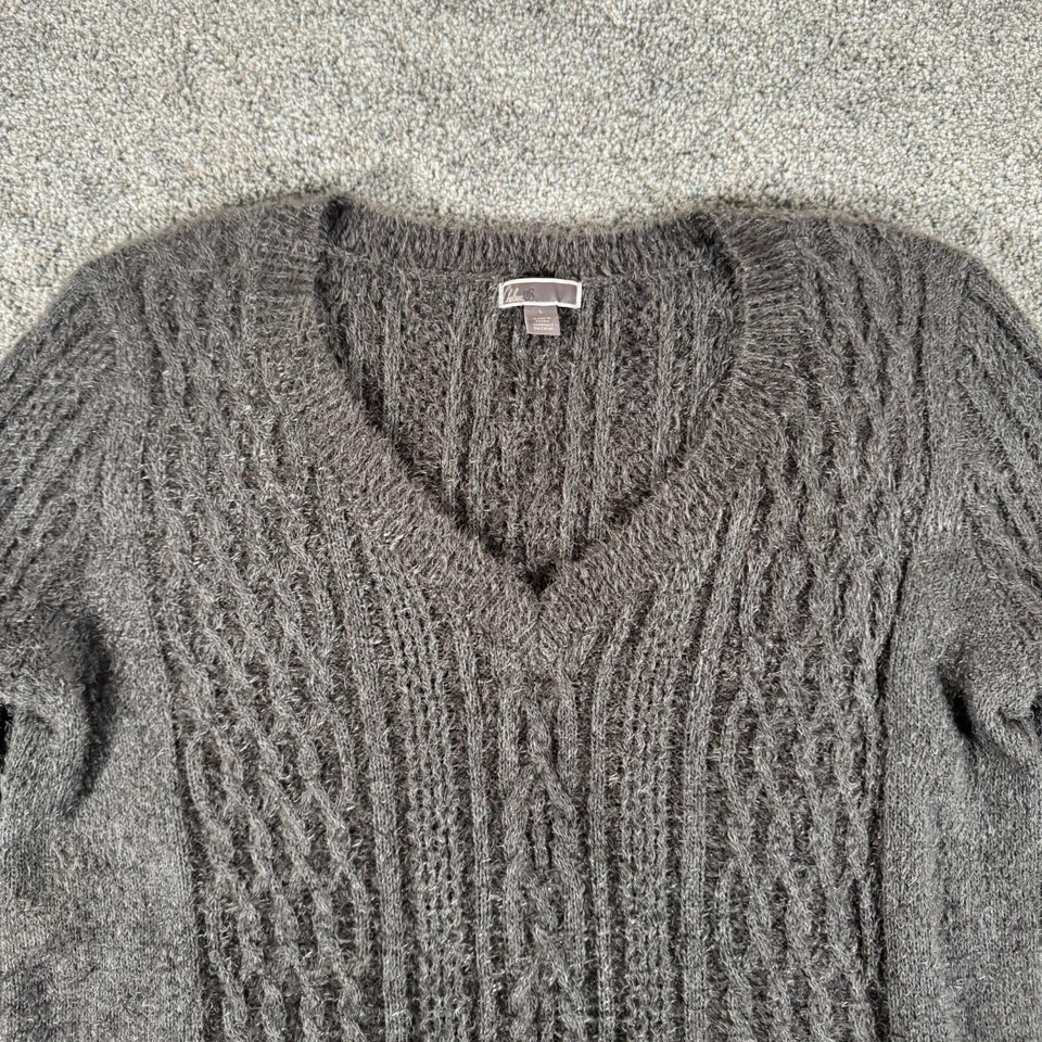 Suéter feminino Chelsea28 grande mistura de lã de cashmere macio difuso malha de cabo gola V - Imagem 3 de 4