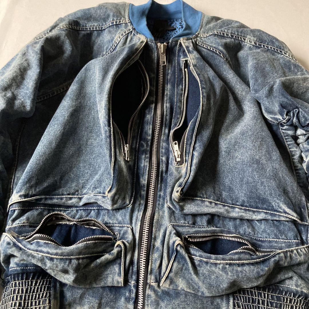 Bernhard Willhelm Denim Bomber Jacket with Shirring Bernhard Willhelm Denim Bomber Jacket with Shirring