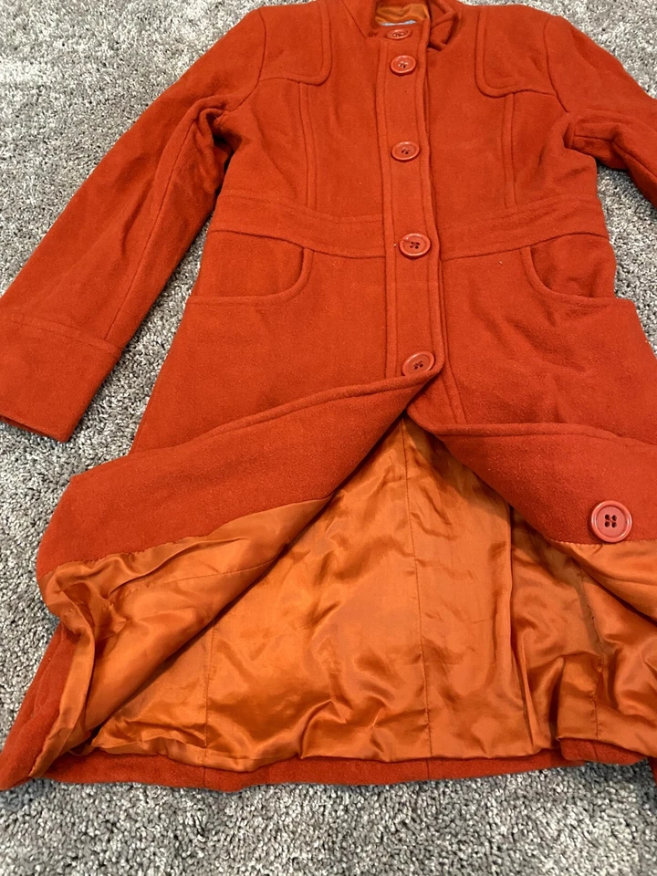 Chaqueta gabardina Nine West para mujer 4 bolsillos de lana naranja totalmente forrados Foto 4 de 4