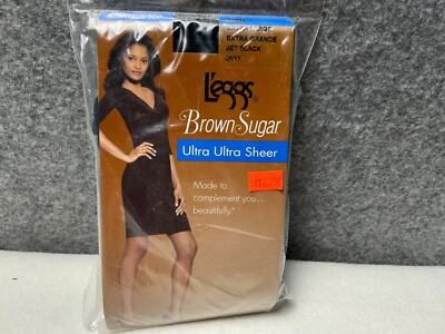 Leggs Extra Large Jet Black Brown Sugar Ultra Sheer Womens Nylons Pantyhose (#9)