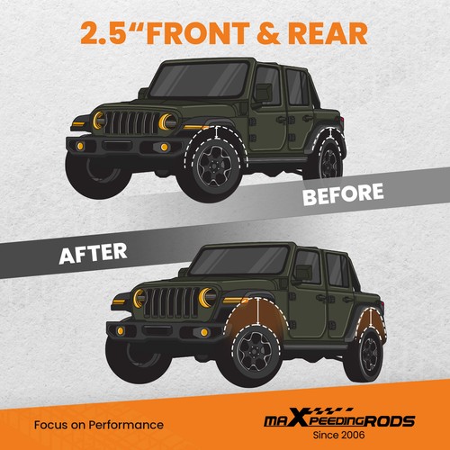2.5 inch Lift Kit For Jeep Wrangler TJ 4WD 1997-2006 4-CYL Shock Absorber - Picture 5 of 11