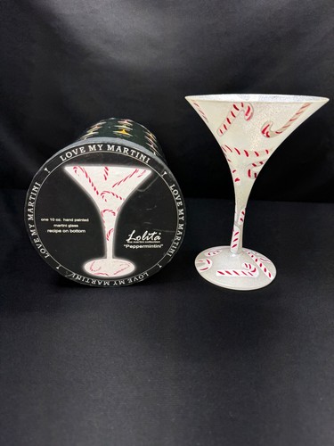 Lolita PEPPERMINTINI 10oz Martini Glass Candy Cane Hand Painted Christmas Bar - Picture 2 of 21