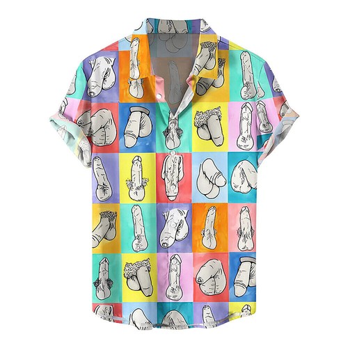 Funny Print Men Summer Hawaiian Tops Buttons Short Sleeve Holiday Beach Shirts - Picture 8 of 18