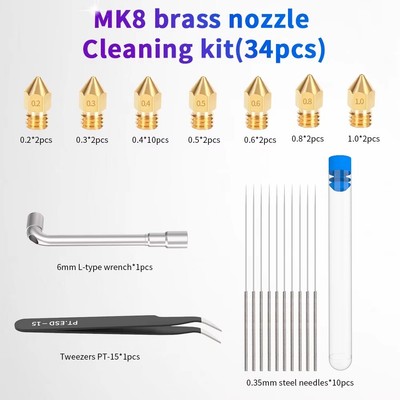 MK8 Brass Nozzle Extruder Cleaning Kit for Ender 3 3S Pro CR10 3D Printer Parts