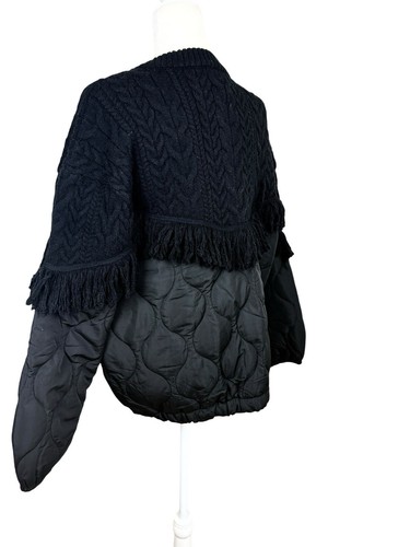 Oliver O Anthropologie Sweater Jacket Womens Size XL Black Fringe Puffer Boho - Picture 9 of 15