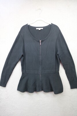 Boston Proper Full Zip Sweater-Flared Hem-Size XL-Witchy-Goth-Check Measurements