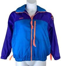 Vintage Columbia Sportswear Windbreaker Size Small Neon Trim Hooded Zip Jacket