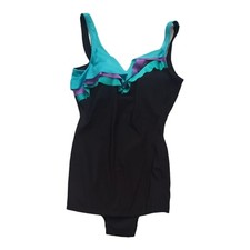 Sirena One Piece Bathing Suit Black With turqoise And Lavender 18x nwot vintage