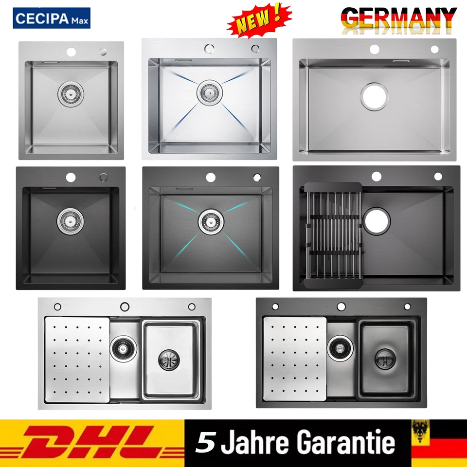 CECIPA MAX Lavello da incasso in acciaio inox lavello cucina con cestello di scarico con sifone set lavello