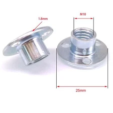 50pcs M10 x 25 x 1.8 Steel Round Base T Nut Three Brad Hole Furniture Tee Nut