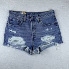 Levis 501 Womens Sz 30 High Rise Distressed Shorts Jean Cut Off Y2K Medium Wash