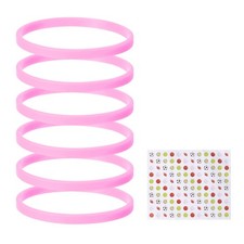 6Pcs Silicone Bracelets Solid Color Rubber Wristbands with Stickers Pink