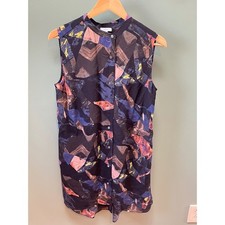Wilfred Aritzia 100% Silk Sleeveless Abstract Geometric Tunic Mini Dress Navy S
