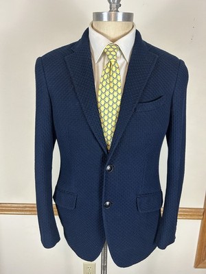 ETRO MILANO 100% COTTON NAVY BLUE NUOVO JERSEY TEXTURED STRETCH BLAZER SZ EU 50