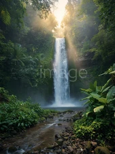 Tropical Waterfall Jungle AI Digital Art Print | High-Res Download via Email