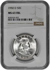 1950 D 50C Silver Franklin Half Dollar NGC Graded MS 63 FBL White in New Holder