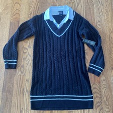 Derek Heart Black elegant Heather Sweater Dress White colar Stretch NWT Medium