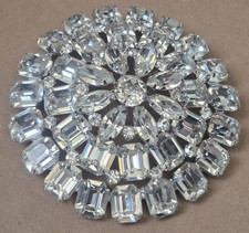 Vintage Signed Weiss Clear Rhinestone Round Brooch Pin Large Statement Sparkl