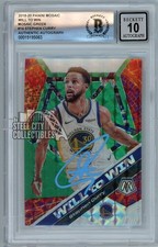 Stephen Curry 2019 Mosaic Will to Win Green Autograph Card #14 BAS 10 (Blue)