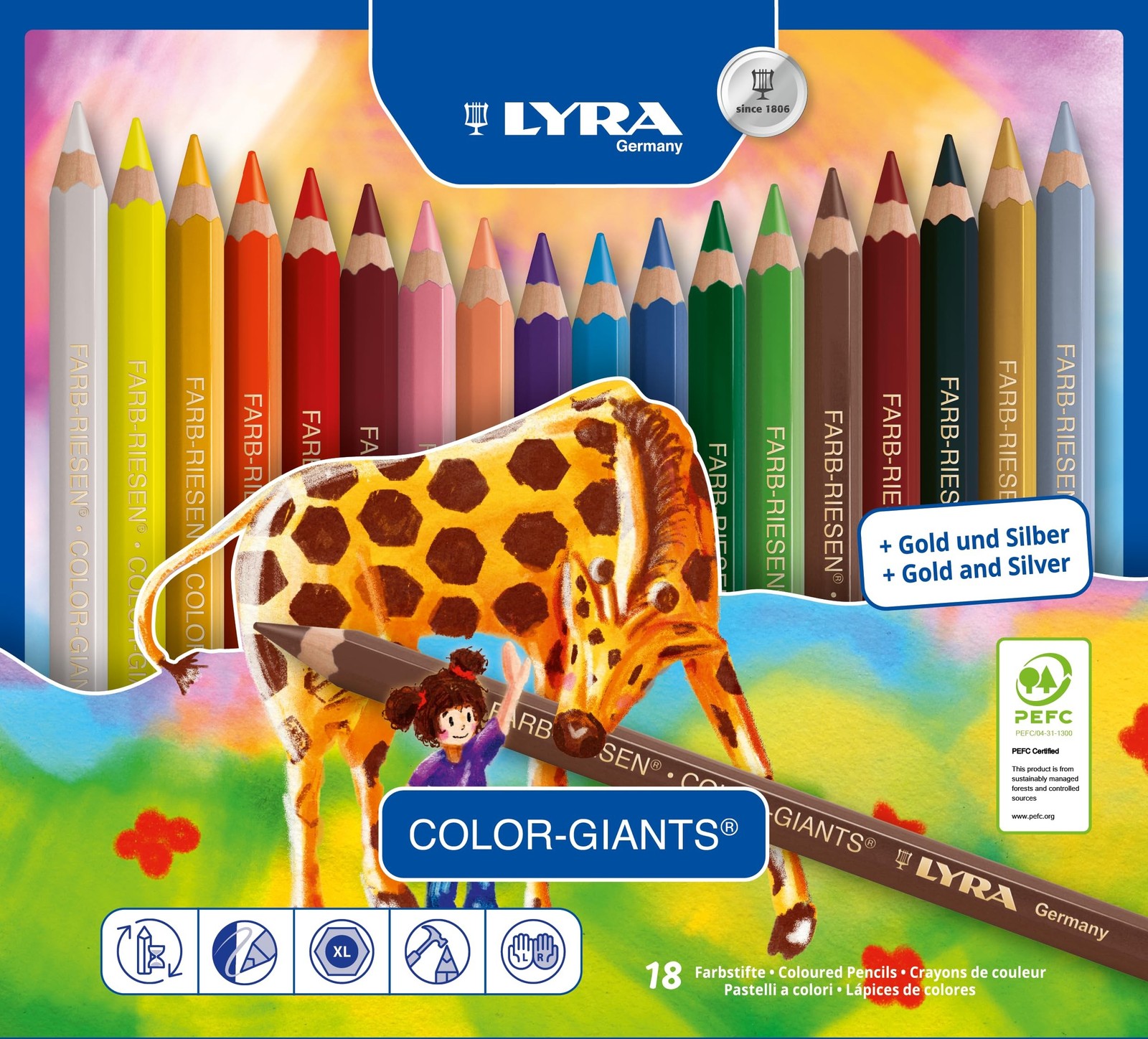 Lyra Color-Giants Colored Pencils, Lacquered, 6.25 Millimeter Cores, Set of 1...