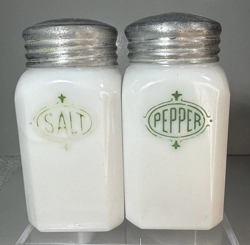 Vintage HAZEL ATLAS Range Milk Glass Salt & Pepper Shaker Set
