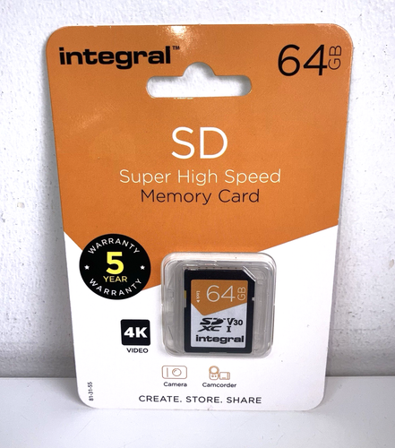 Tarjeta SD SDXC Integral 64 GB Alta Velocidad V30 hasta 100 MB/s 4K Ultima Pro