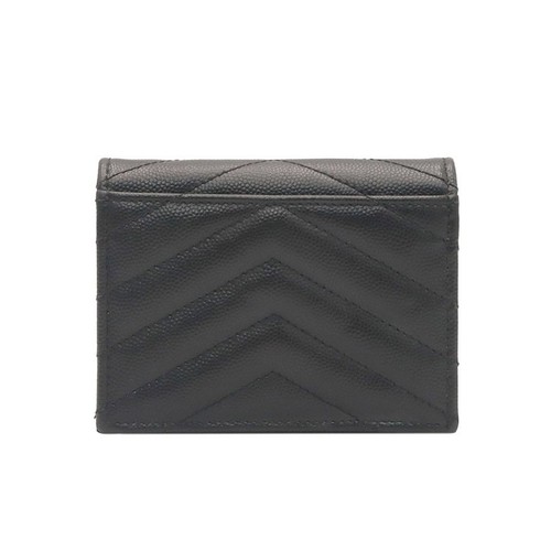 Portefeuille mode Saint Laurent cuir grainé noir cassandre doré bi-pli 668290