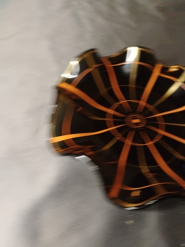 Mid-Century Modern Glass Dish Tray Orange Black Gold Ruffled Edge Ashtray - Picture 4 of 8
