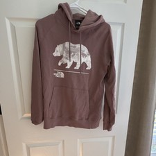 The North Face Women's Purple Bear Logo Graphic Pullover Hoodie Pockets M