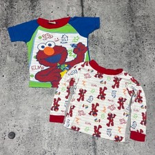 Vtg 90s Sesame Street Elmo Toddler Pajama Tops Set 2T Blue Red Cotton 2 Pack