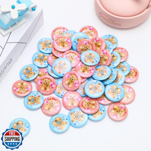 Dingion 100 Pcs Bear Baby Shower Gender Reveal Buttons Team Pink Blue Gender - Picture 3 of 5