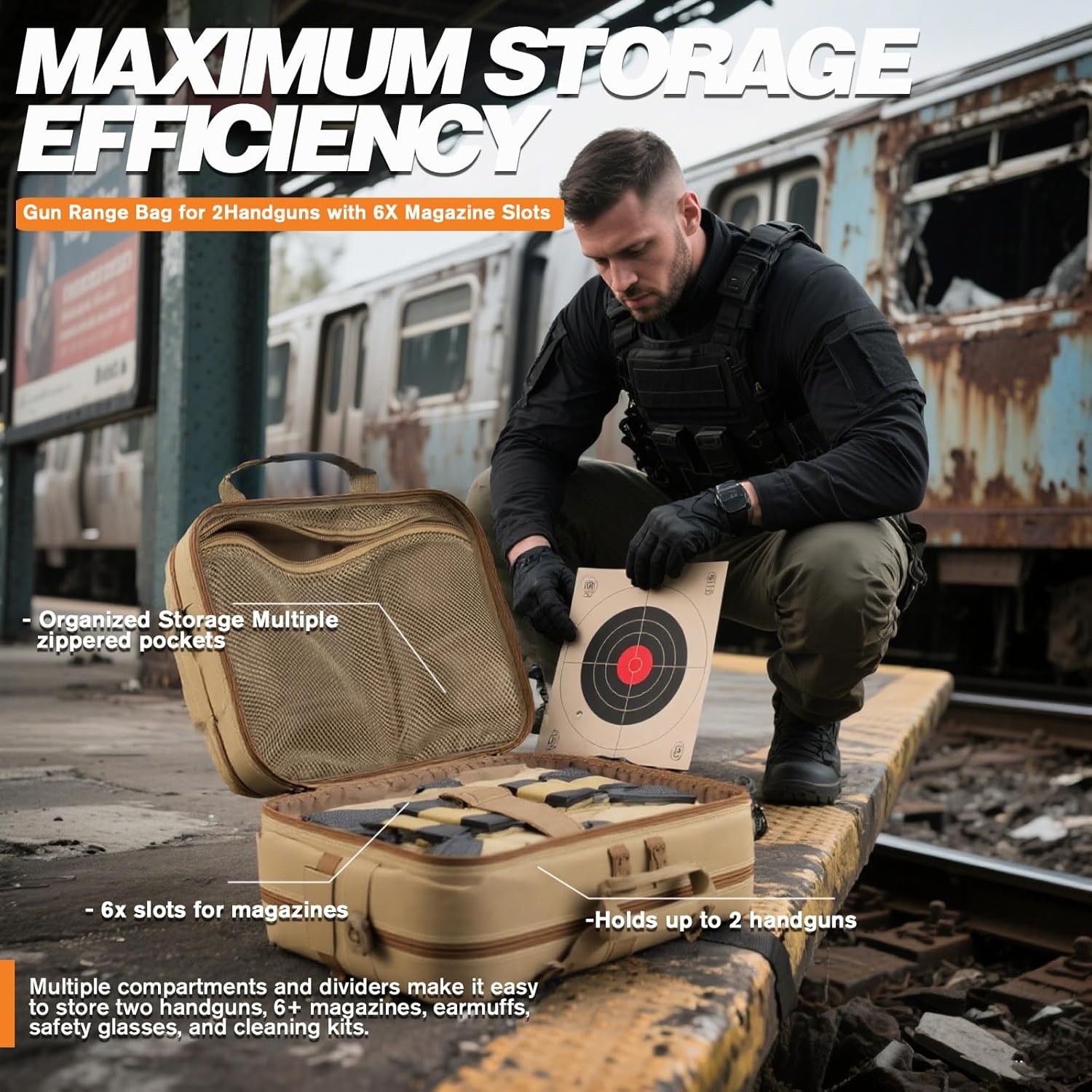 Tactical Gun Range Bag for Handguns and Ammo Pistol Case Shooting Range Backpack