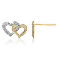 14K Solid Two Tone Gold Heart Stud Earrings