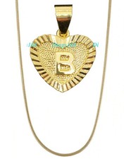 Solid 18K Yellow Gold Filled Alphabet Letter "B" Heart Pendant Necklace Chain