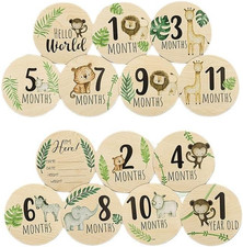 7Pcs Baby Monthly Milestone Cards Sign, Wooden Newborn Welcome Sign round Newbor