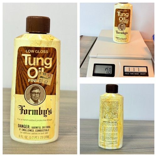 VTG Formby’s Low Gloss Tung Oil Finish Hand Rubbed 8 fl oz Bottle 1980 95% Full