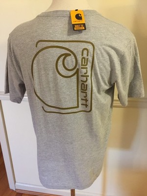 NWT Men Carhartt Short Sleeve S/S Crew T Tee Shirt 106760 LOGO on Back Lite Gray