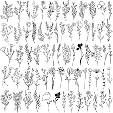 (Free Duty Tax) Cerlaza 75 Styles Tiny Black Flower Branch Temporary Tattoos