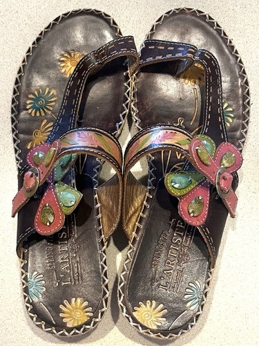 Spring Step L'Artiste Leather Sandals Womens Size 9.5/41, Santorini, Floral, EUC - Picture 10 of 15