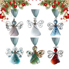 6 Pieces Sea Glass Ornaments Angel Pendant 2D Acrylic Christmas Tree Ornament