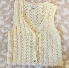 NWOT A New Day Cream Open Knit Sweater Vest Gold Button Cottagecore Small