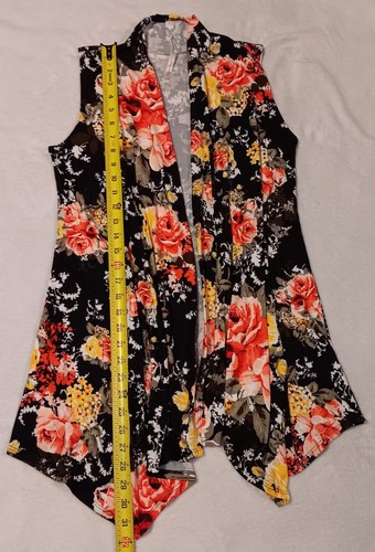 Design by Olivia Damen ärmellose drapierte Strickjacke vorne offen Medium, Blumenmuster - Bild 7 von 12