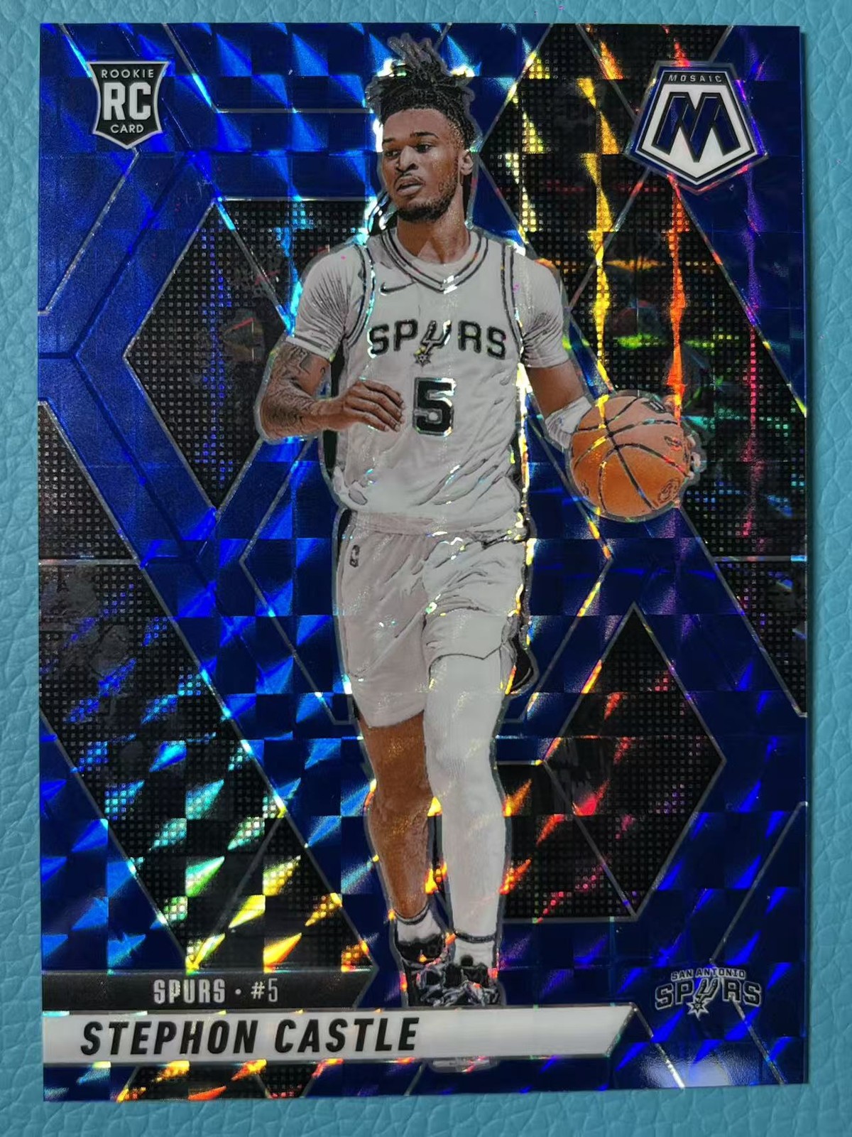 Stephon Castle 2024-25 Panini Mosaic 012/199 Blue RC Spurs #236